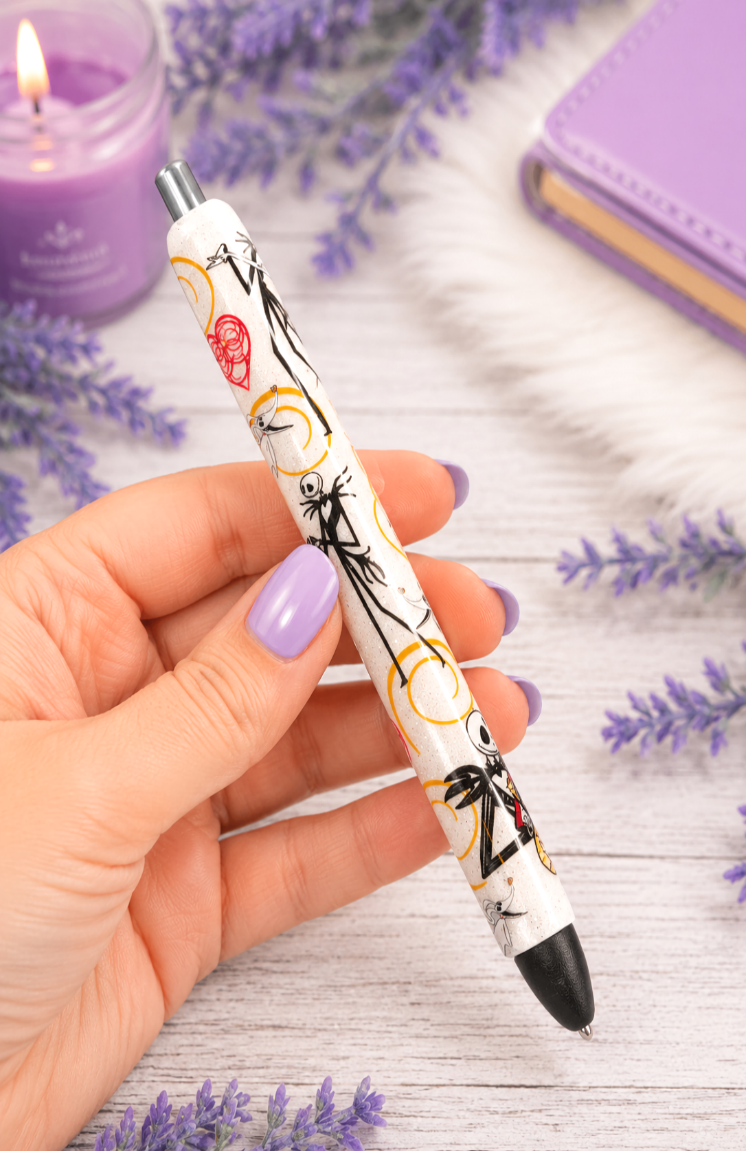 Handmade Jack Skellington glitter pen with free refill