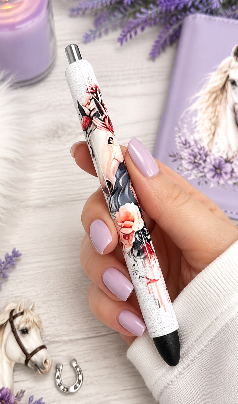 Handmade Horse with flowers glitter pen with free refill 6
