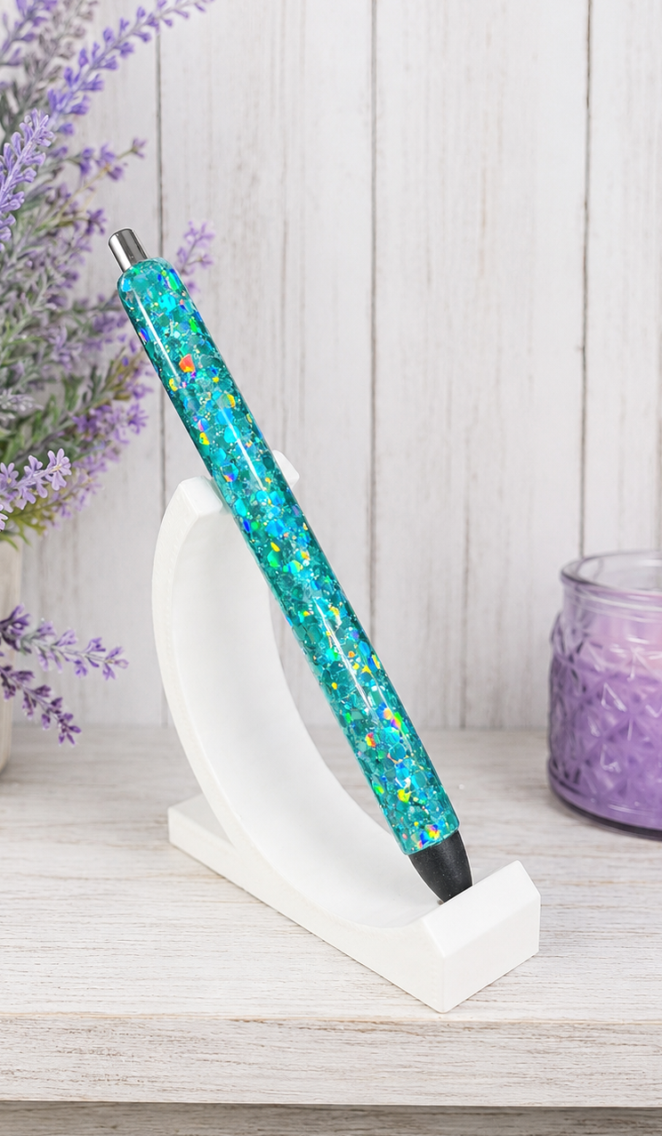 Handmade Aqua Blue Holographic glitter pen with free refill