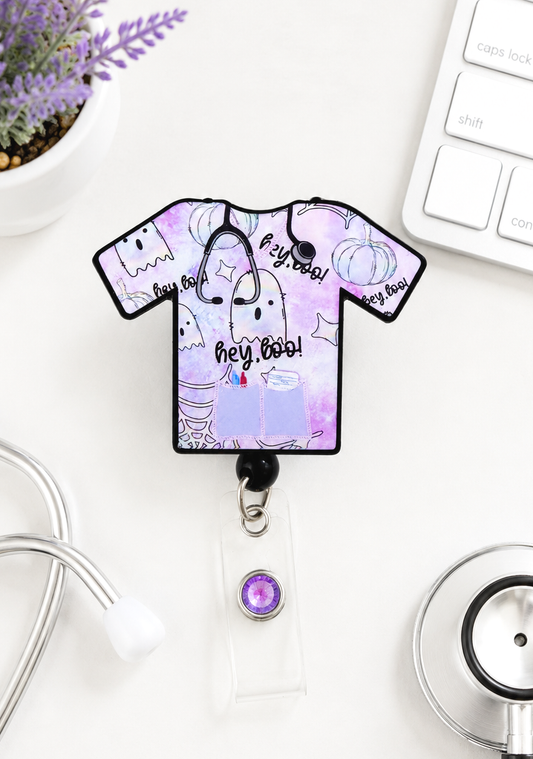 Handmade Pastel Halloween Scrub Top Badge Reel