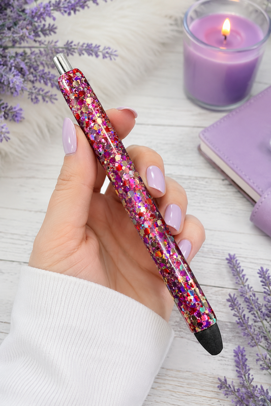 Handmade Cherry Red and Dark Pink Chunky glitter pen with free refill