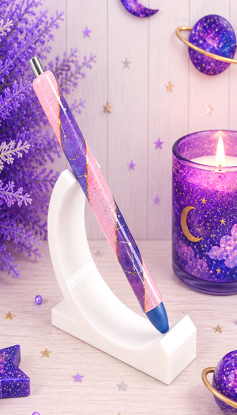 Handmade Starry Sky on pink glitter pen with free refill