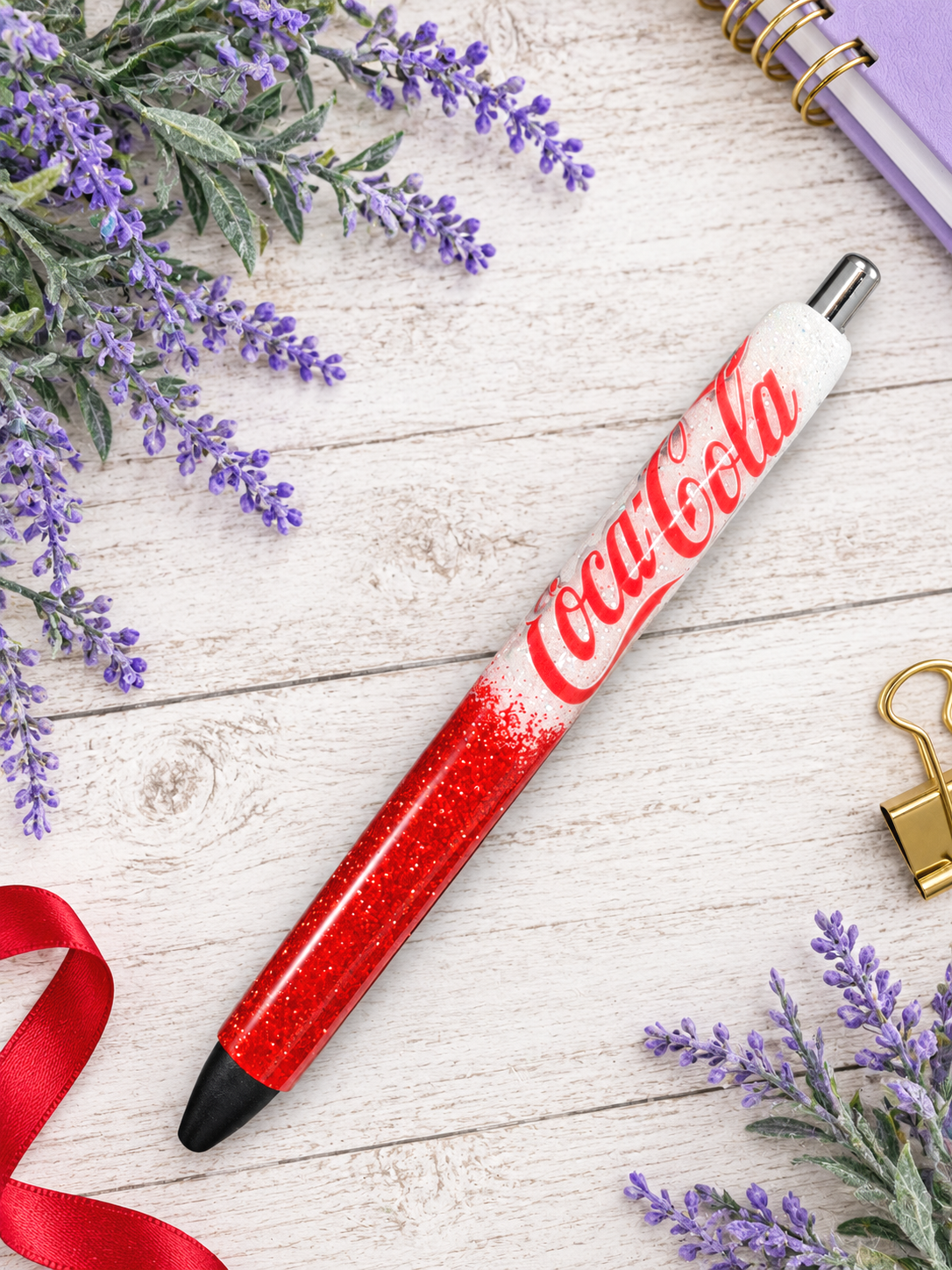Handmade Coca Cola  glitter pen with free refill