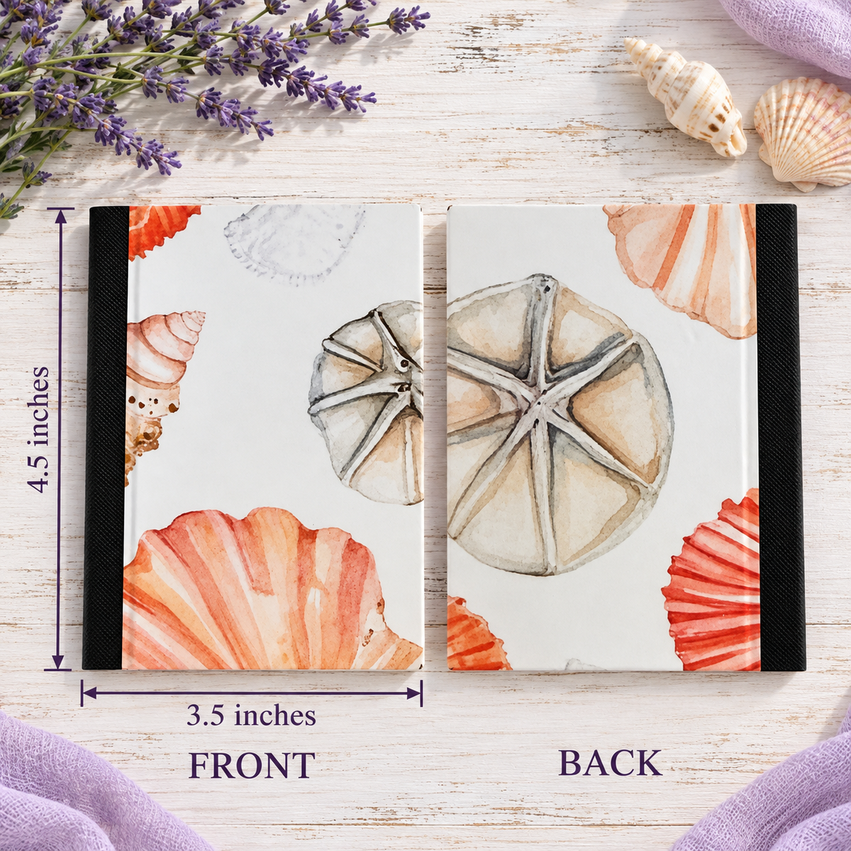 Decorative Vinyl Covered MINIATURE Composition Notebook Seashells