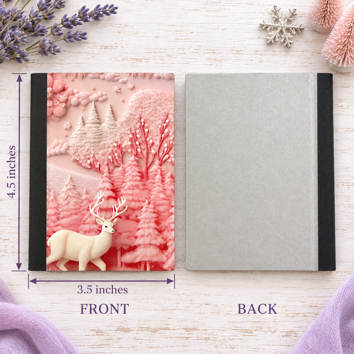 Decorative Vinyl Covered MINIATURE Composition Notebook Pink Winter