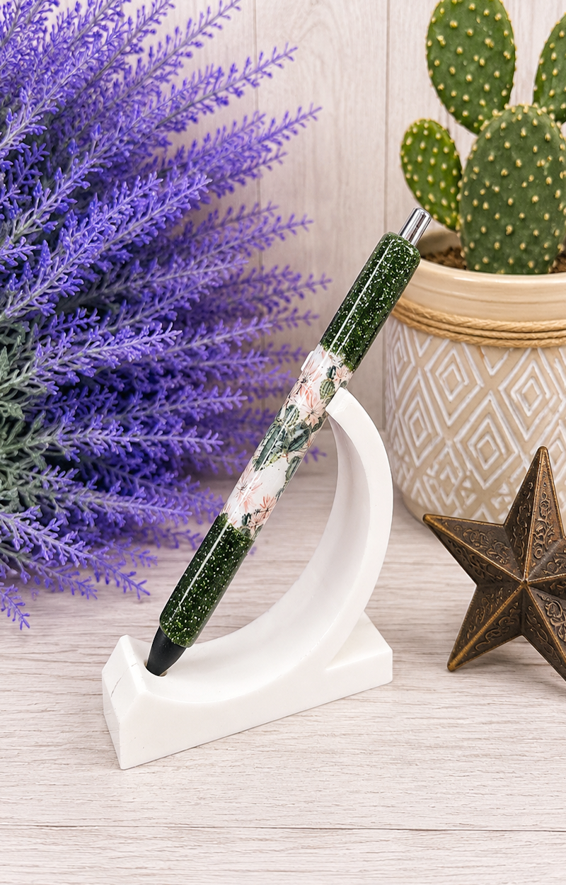 Handmade Watercolor cactus with dark olive green glitter pen with free refill