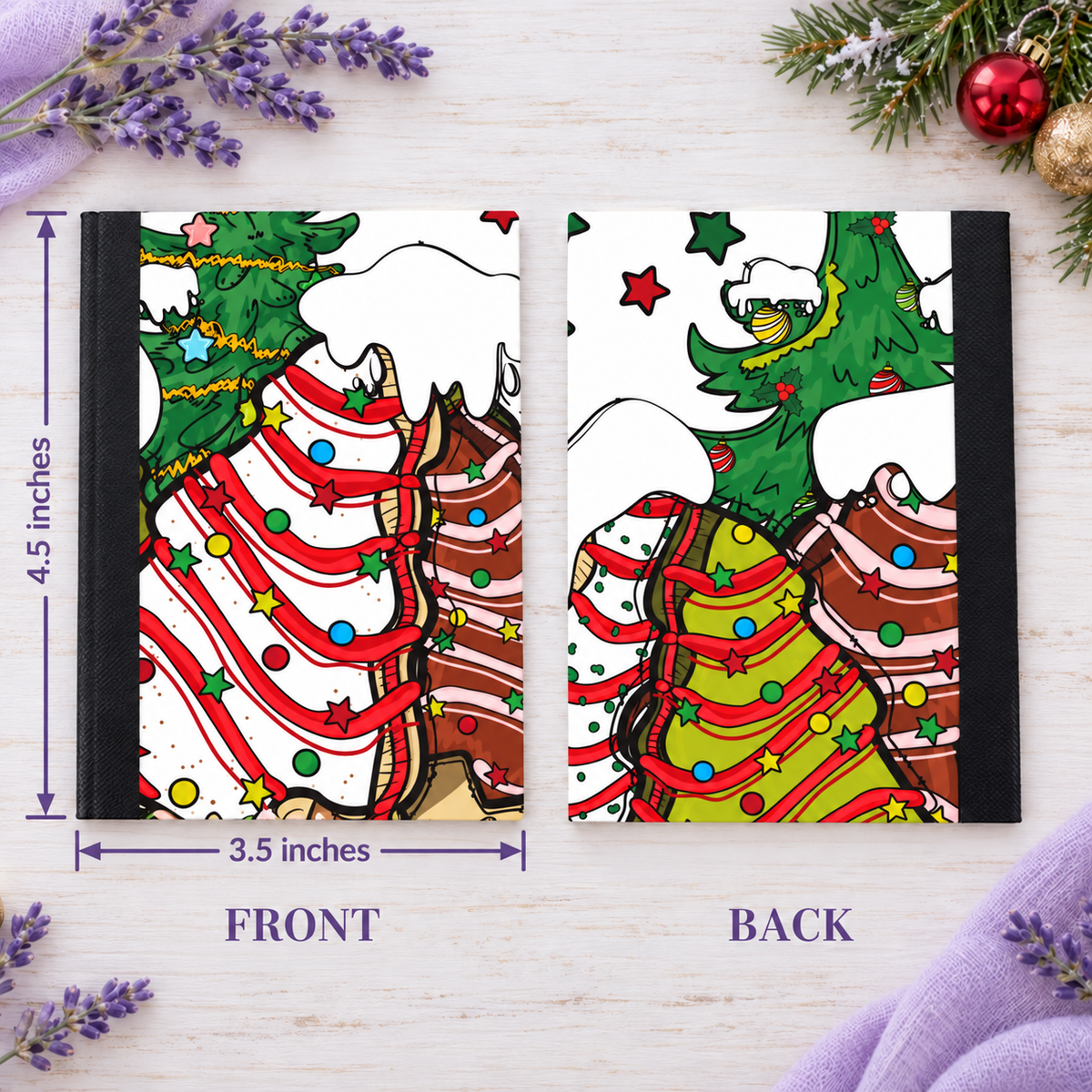 Decorative Vinyl Covered MINIATURE Composition Notebook Christmas Tree Cakes