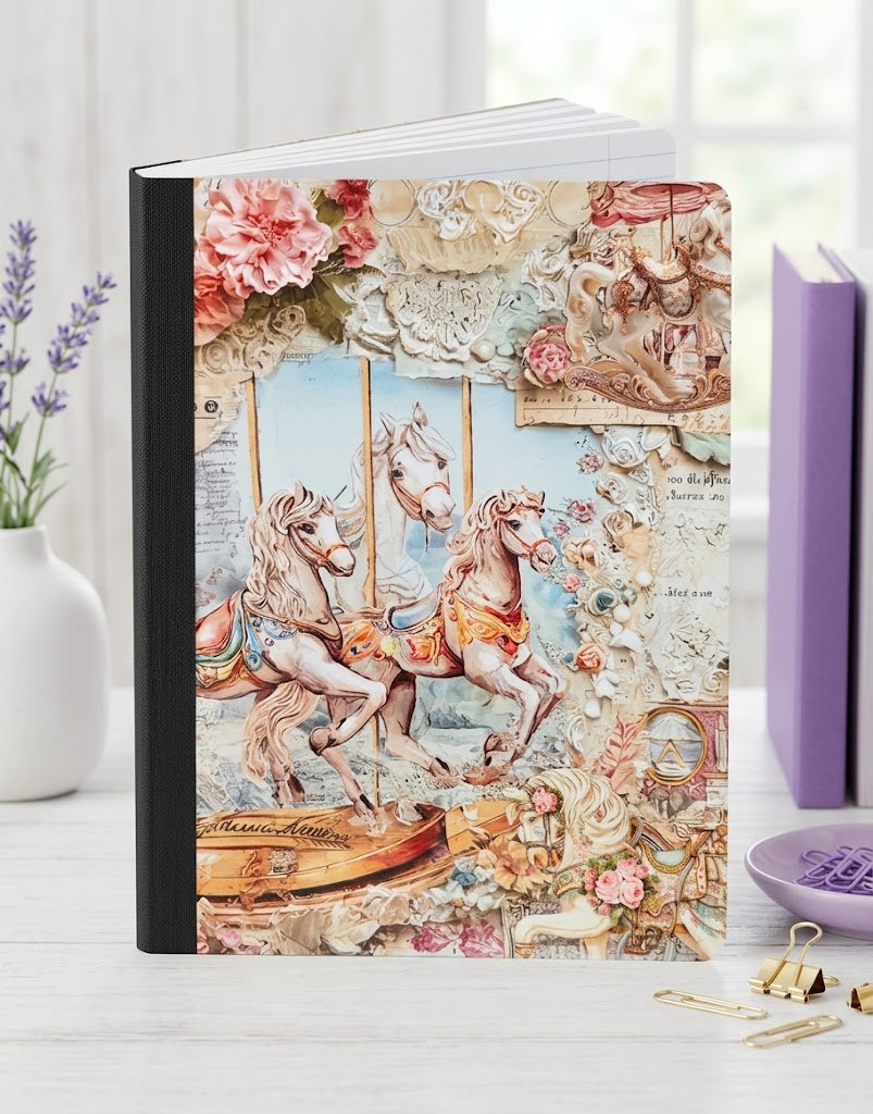 Decorative Vinyl Covered Composition Notebook Carousel Horses