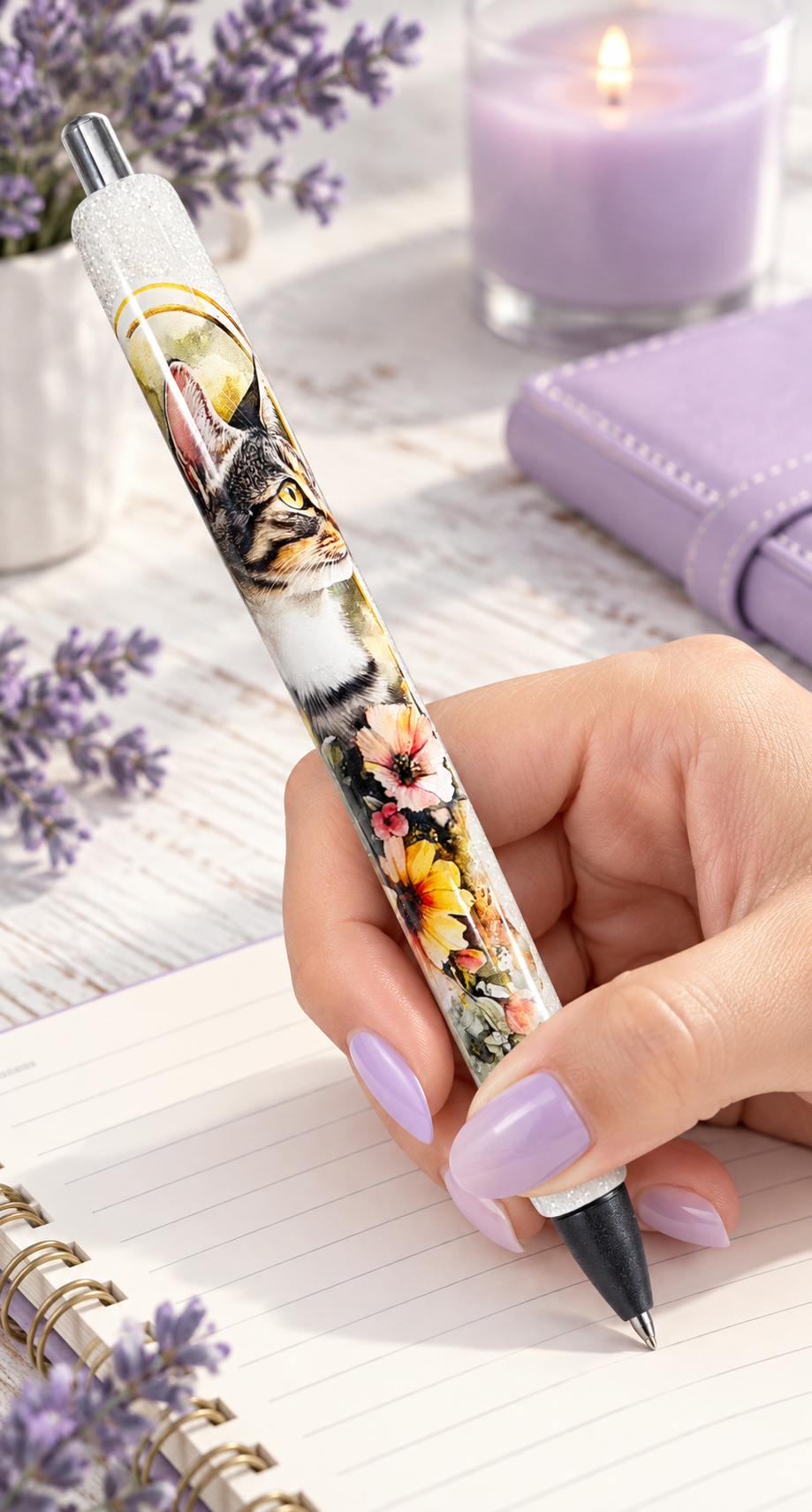 Handmade Cat glitter pen with free refill 3