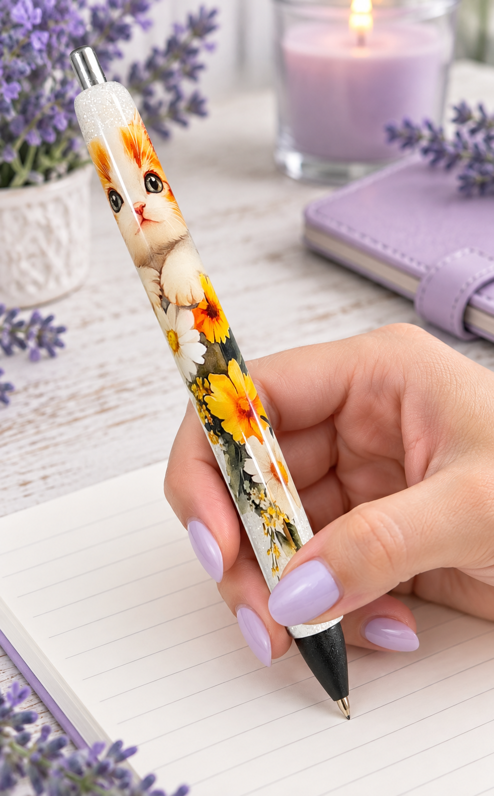 Handmade Cat glitter pen with free refill 6