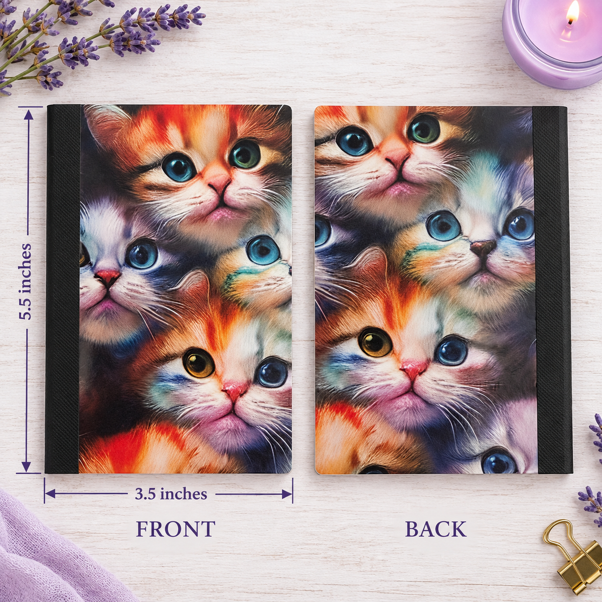 Decorative Vinyl Covered MINIATURE Composition Notebook Cat Faces