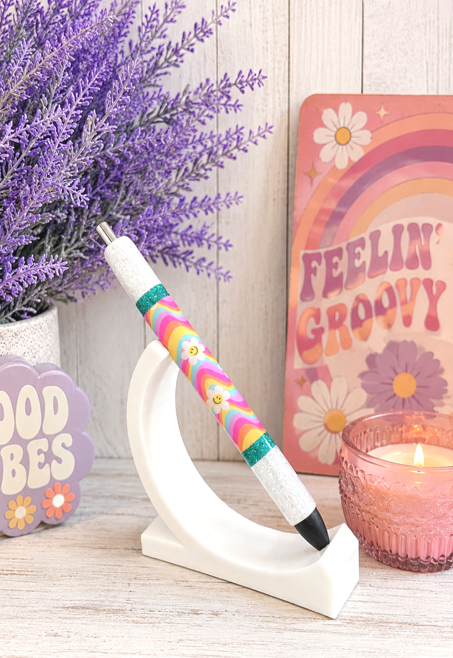 Handmade Retro Smiley Faces glitter pen with free refill