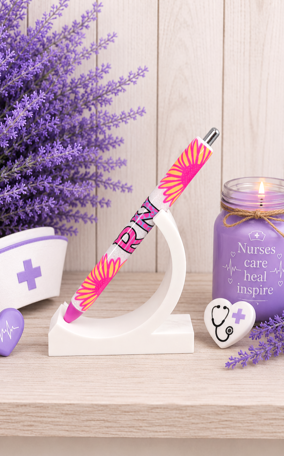 Handmade Bright Pink RN glitter pen with free refill