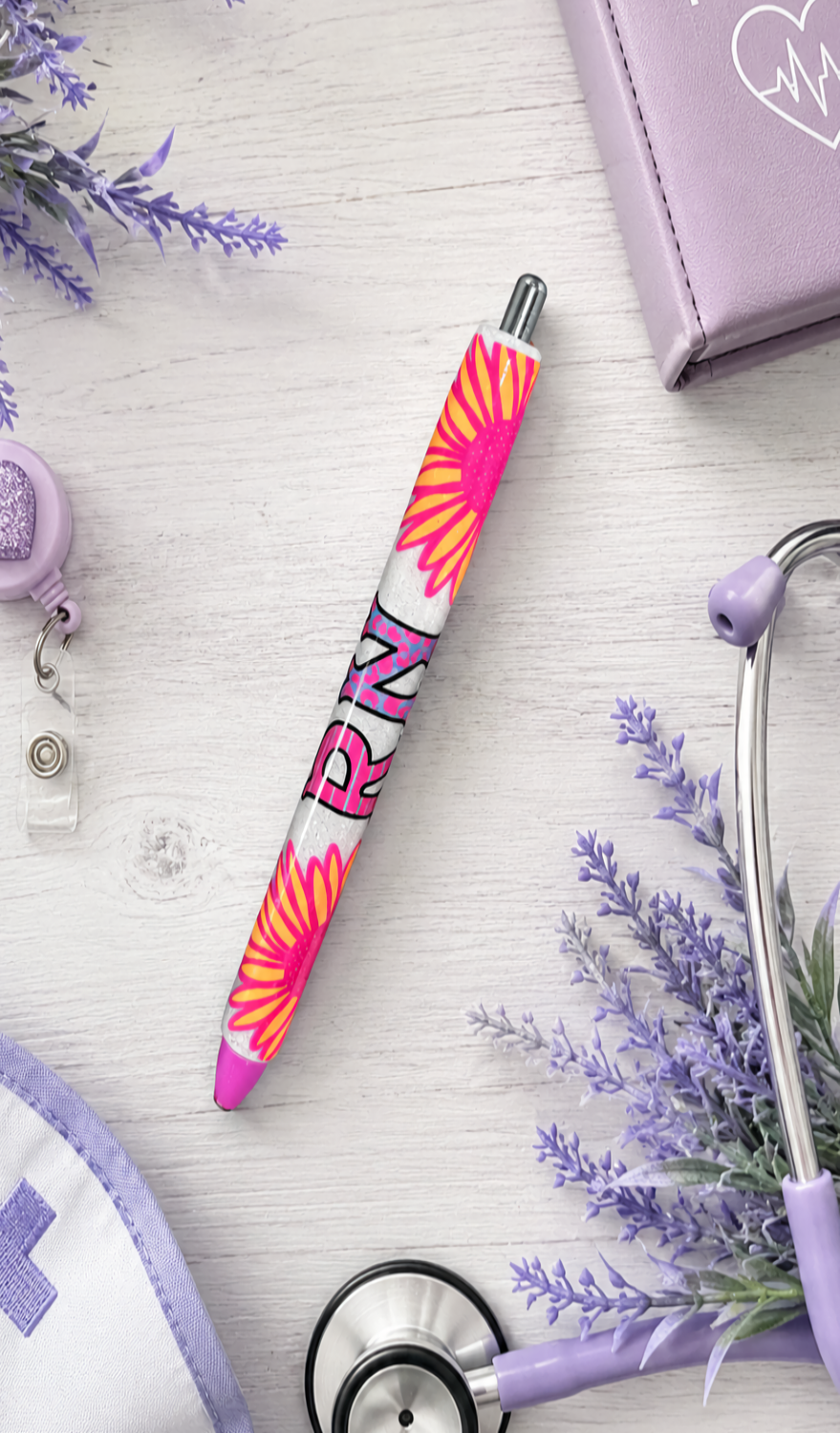 Handmade Bright Pink RN glitter pen with free refill