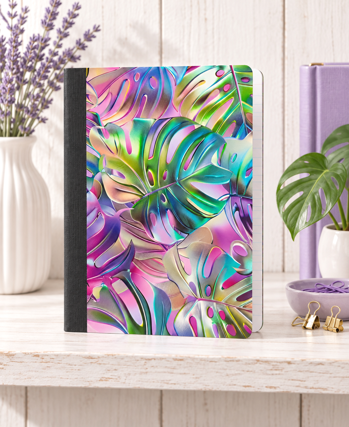 Decorative Vinyl Covered Composition Neon Monstera Leaves