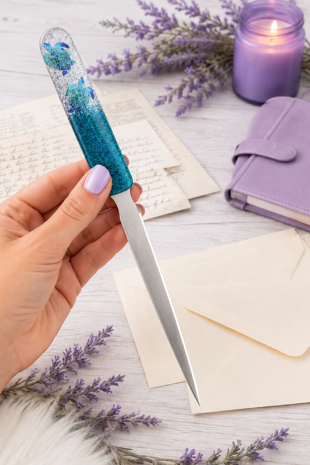 Handmade Sea Turtles Glittered Letter Opener
