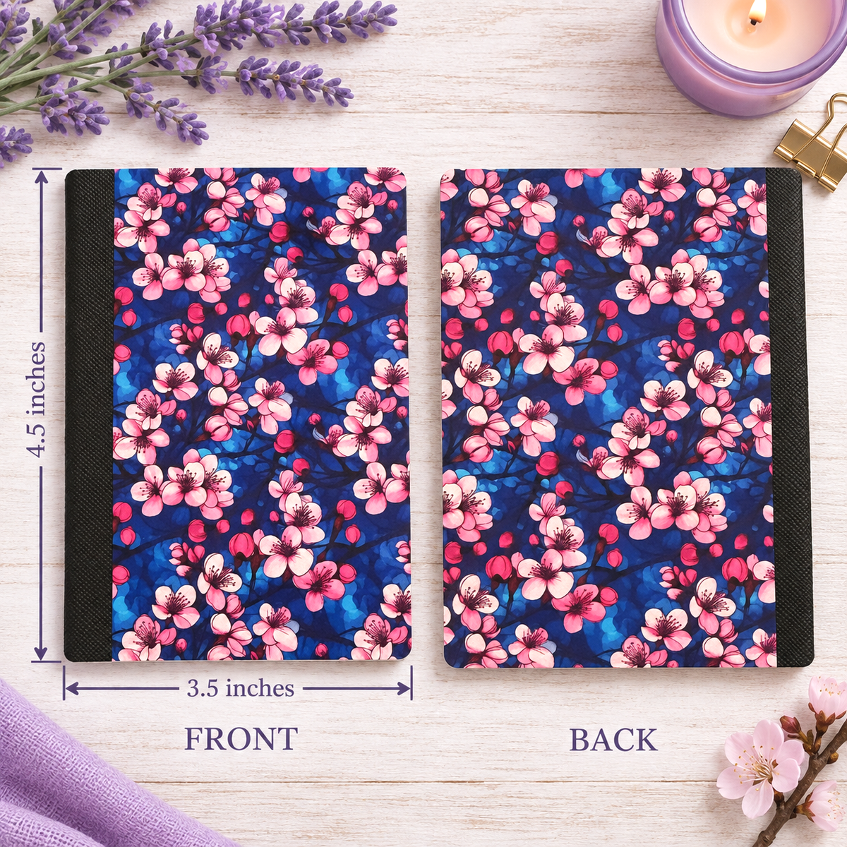 Decorative Vinyl Covered MINIATURE Composition Notebook Cherry Blossoms
