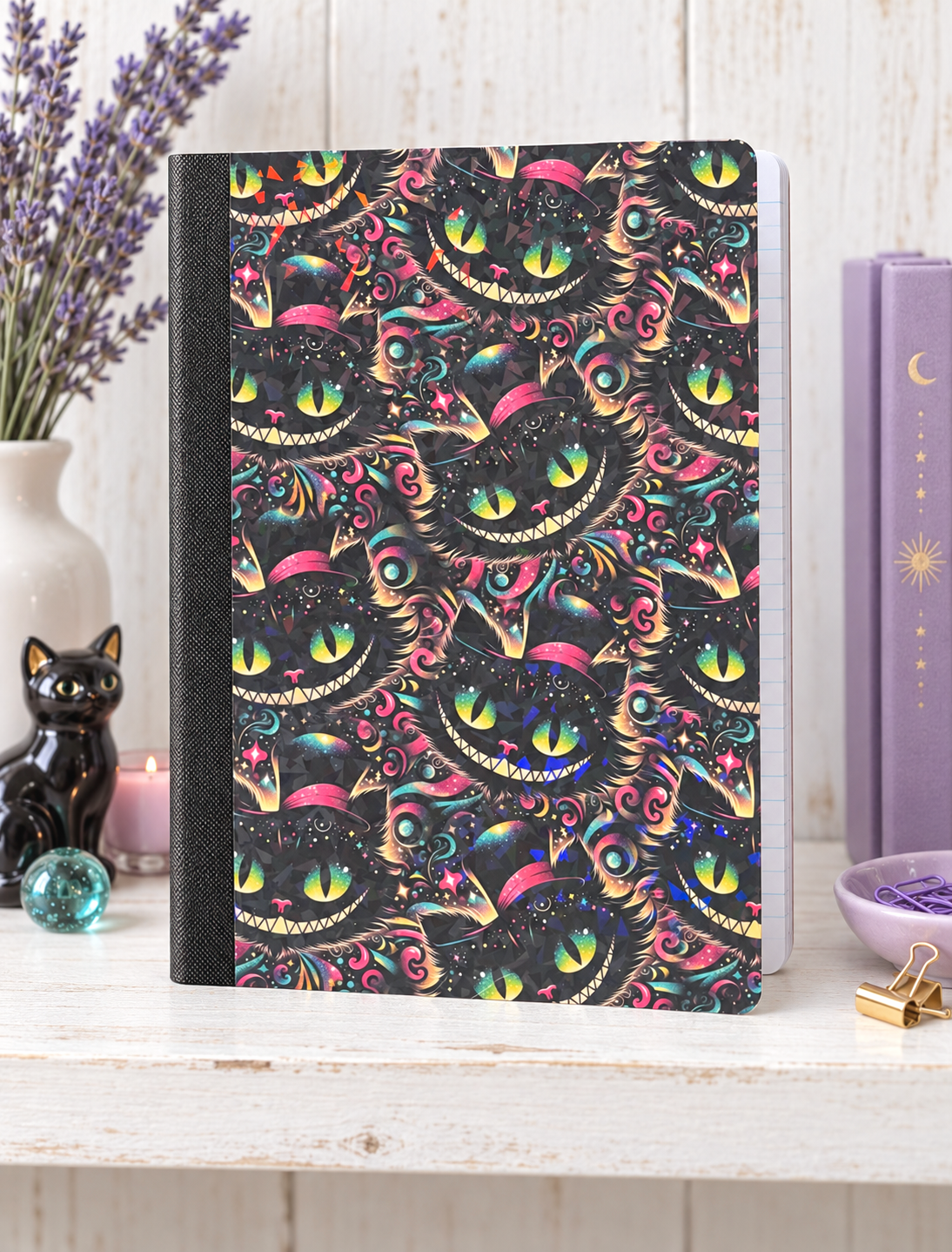 Decorative Vinyl Covered Composition Notebook Cheshire Cat Holographic