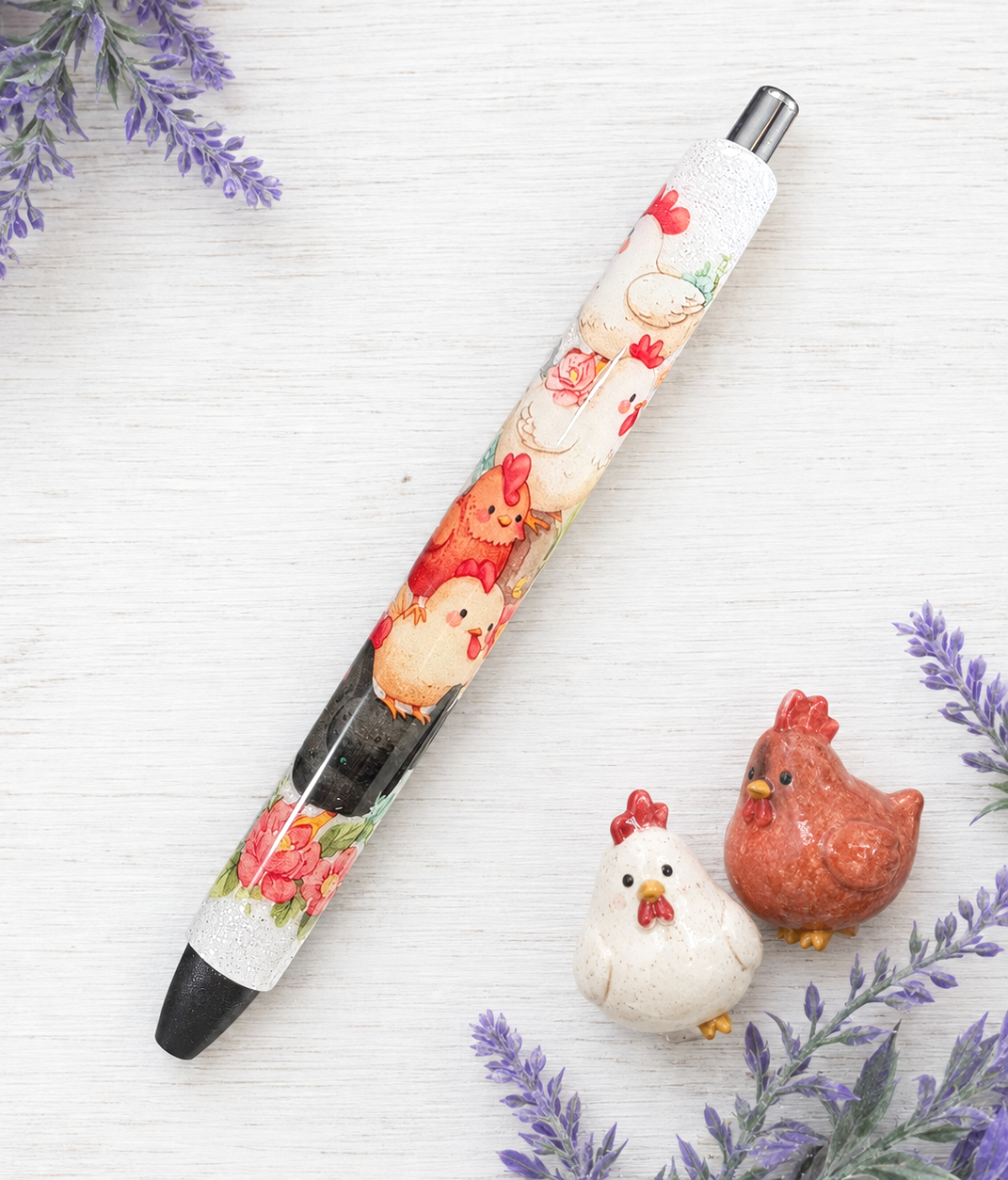 Handmade Cute Chickens glitter pen with free refill