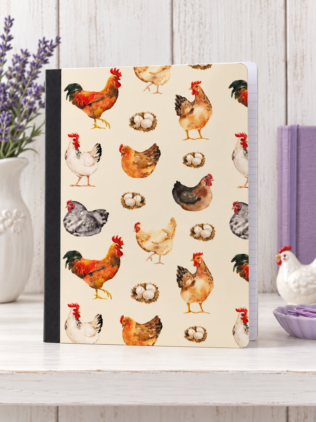 Decorative Vinyl Covered Composition Notebook Chickens and Eggs