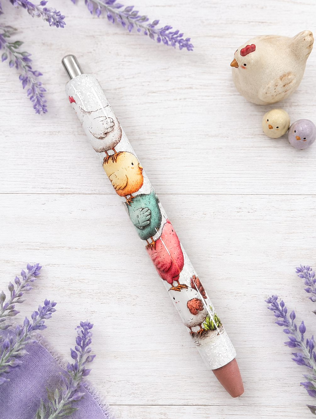 Handmade Cute Chickens glitter pen with free refill 2