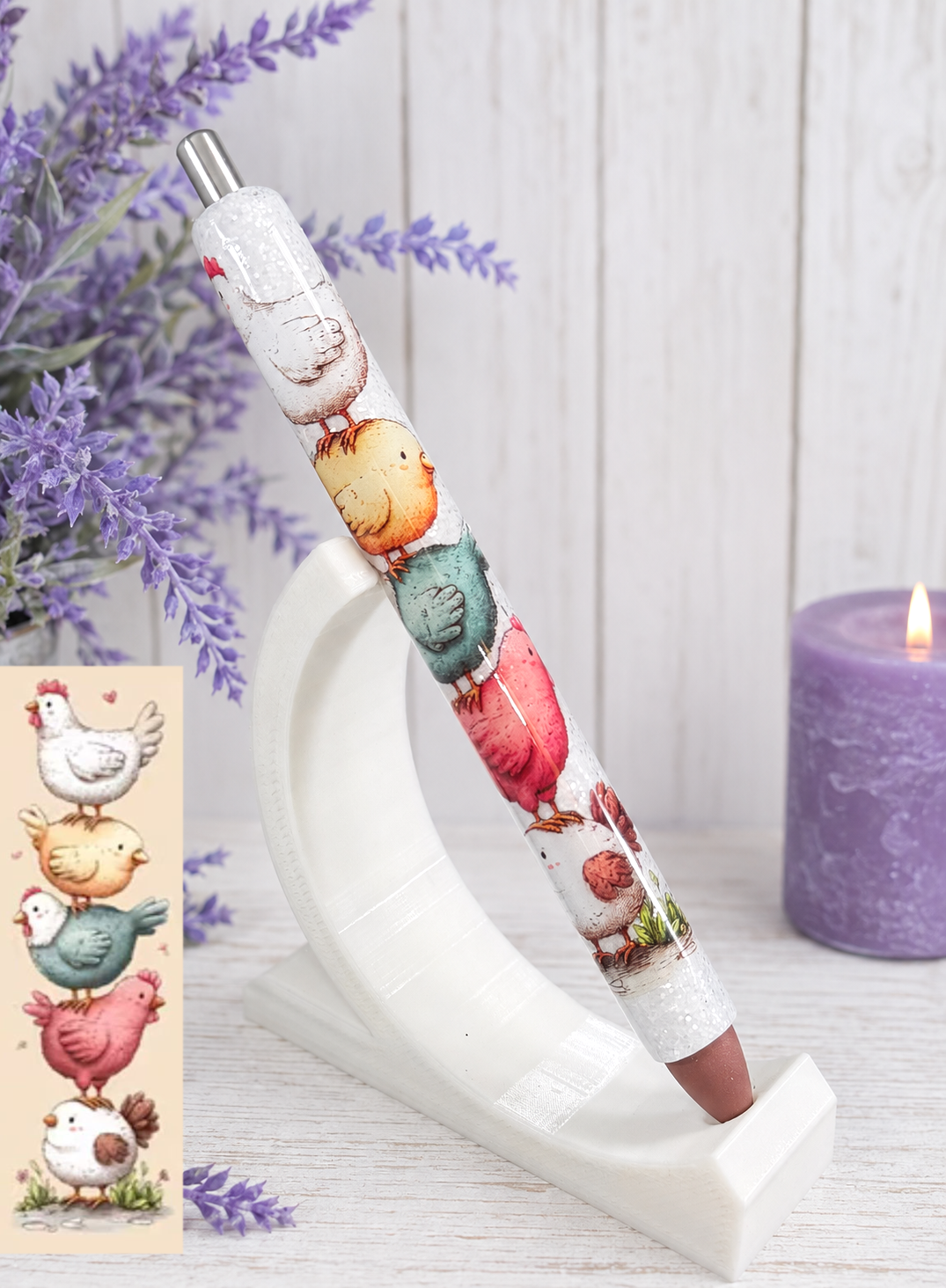 Handmade Cute Chickens glitter pen with free refill 2
