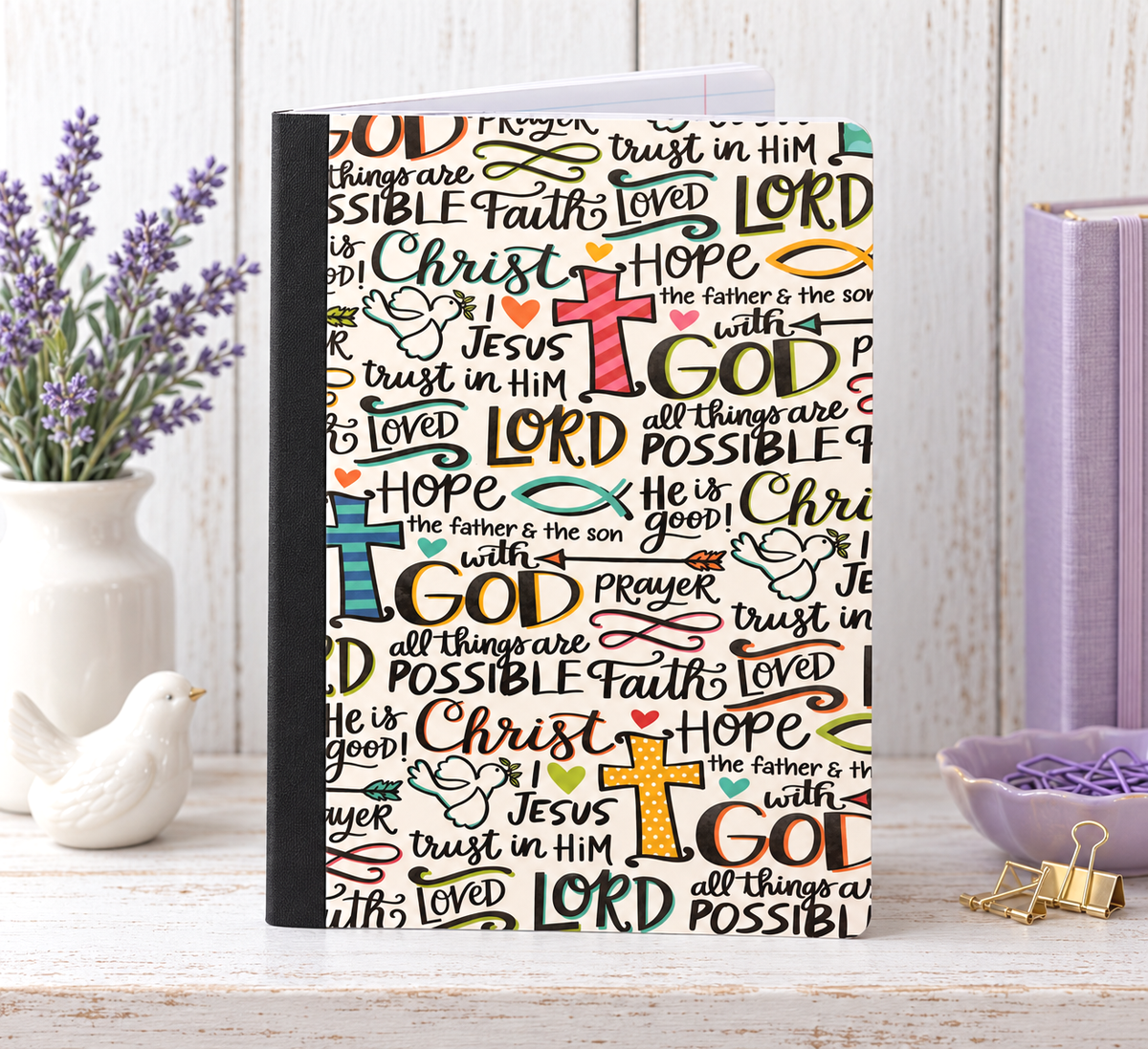 Decorative Vinyl Covered Composition Notebook Christian Phrases