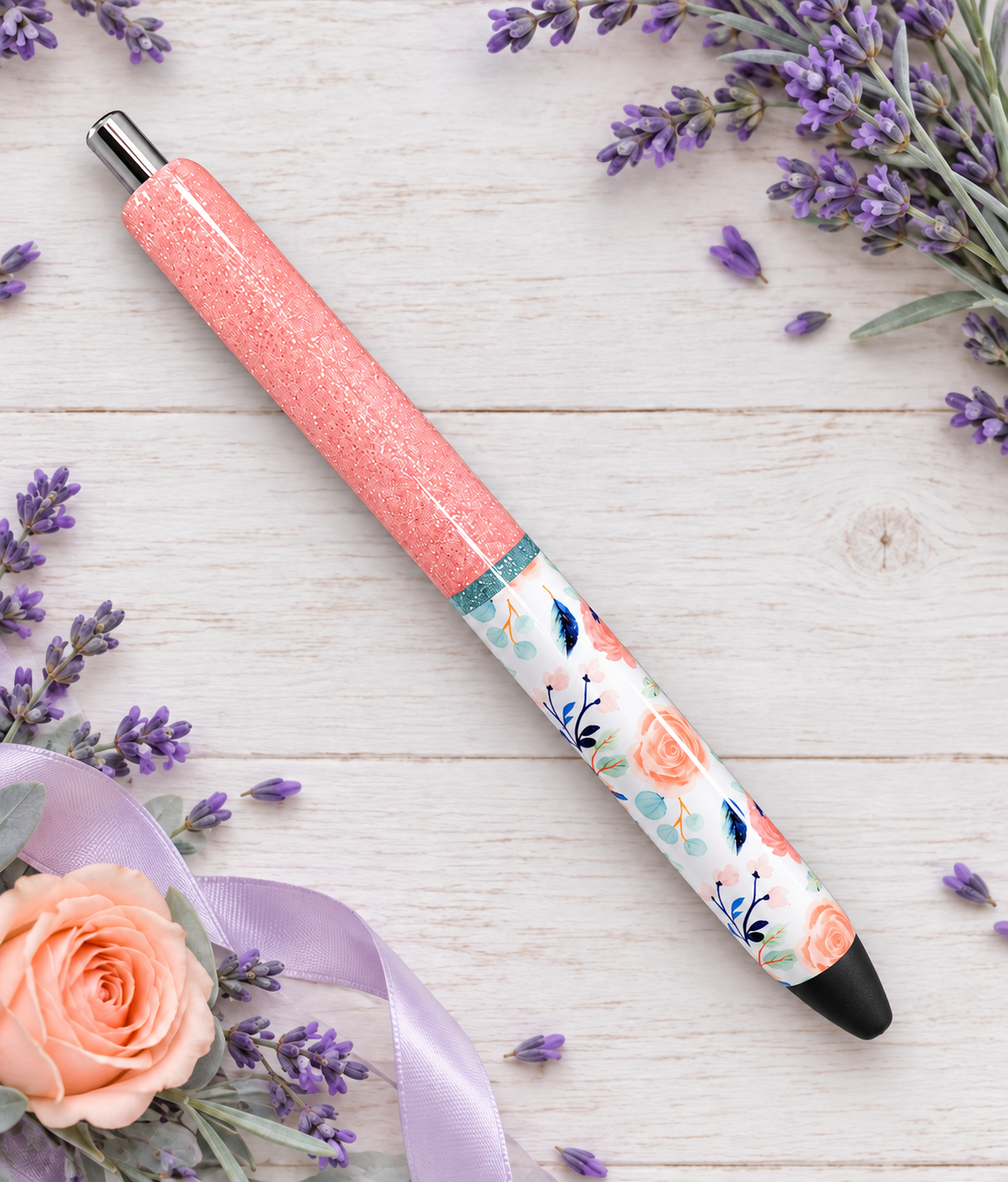 Handmade Coral Flowers glitter pen with free refill