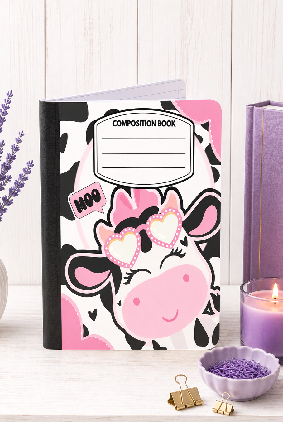 Decorative Vinyl Covered Composition Notebook Cute Cow