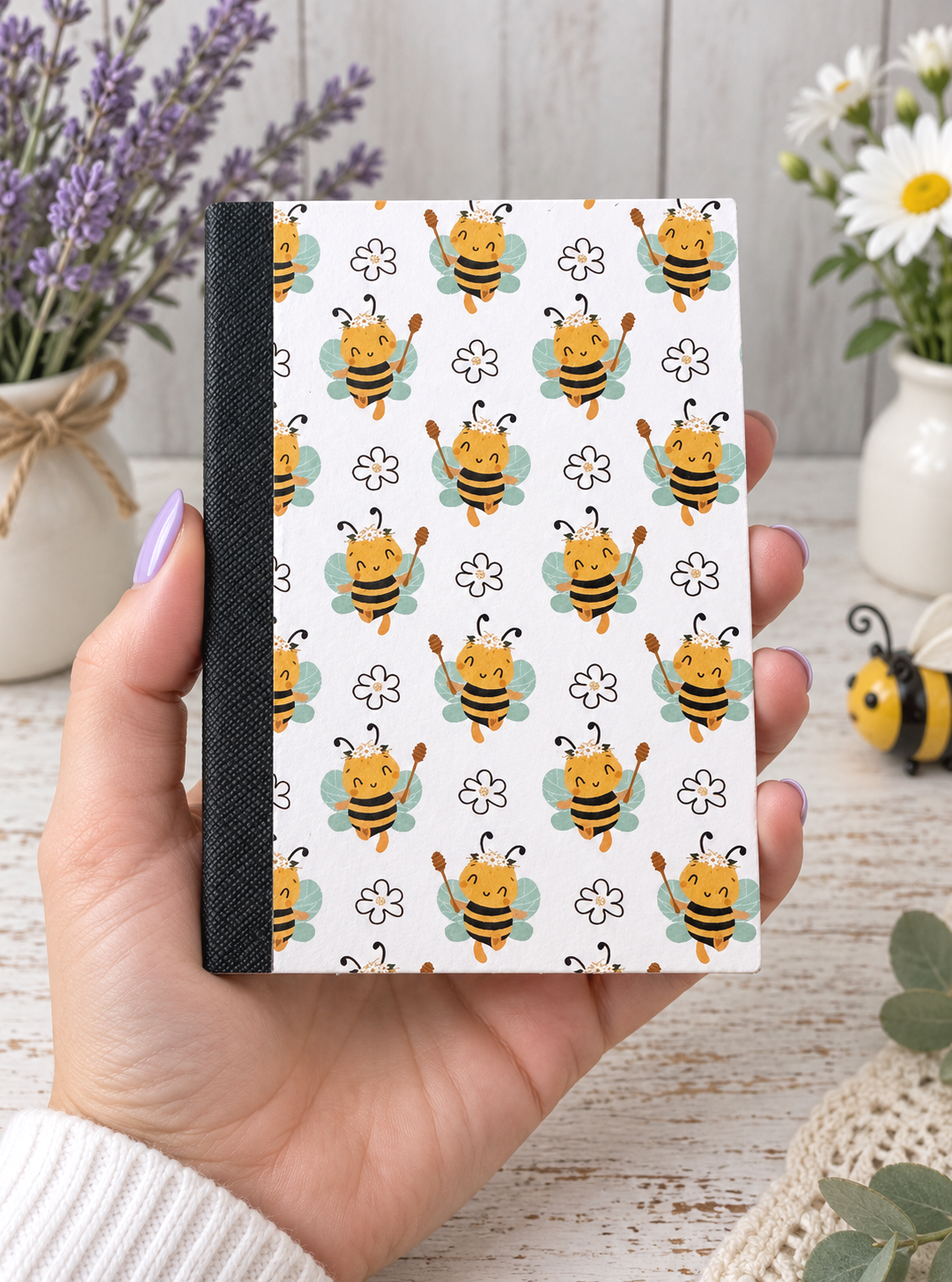 Decorative Vinyl Covered MINIATURE Composition Notebook Cute Bees