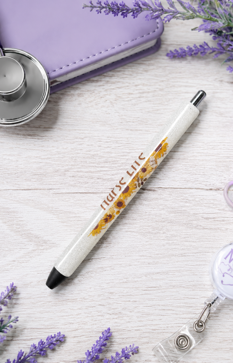 Handmade Nurse Life Sunflowers glitter pen with free refill