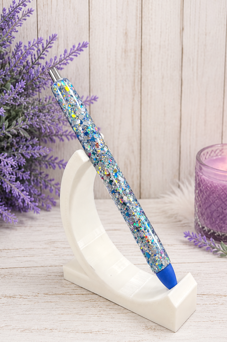 Handmade Blue Party Mix chunky glitter pen with free refill