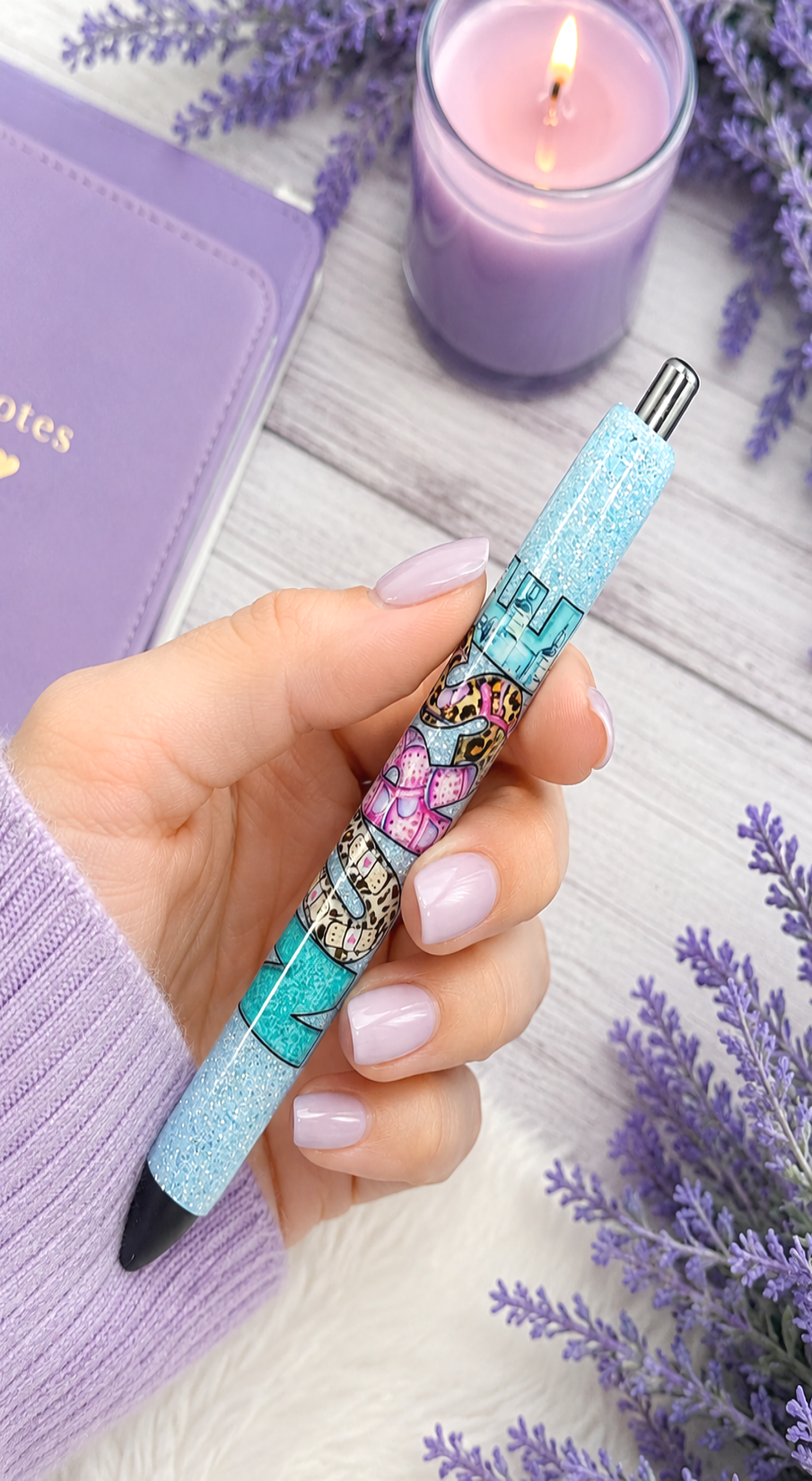 Handmade Nurse on blue glitter pen with free refill 2