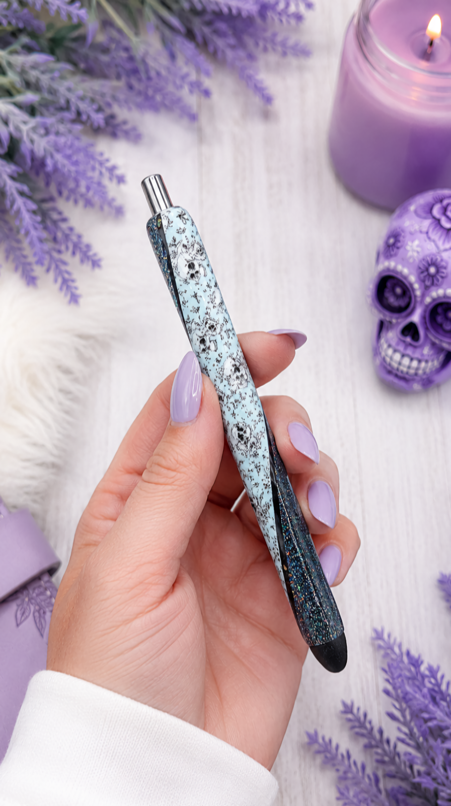Handmade Blue Sugar Skulls  Washi Tape glitter pen with free refills