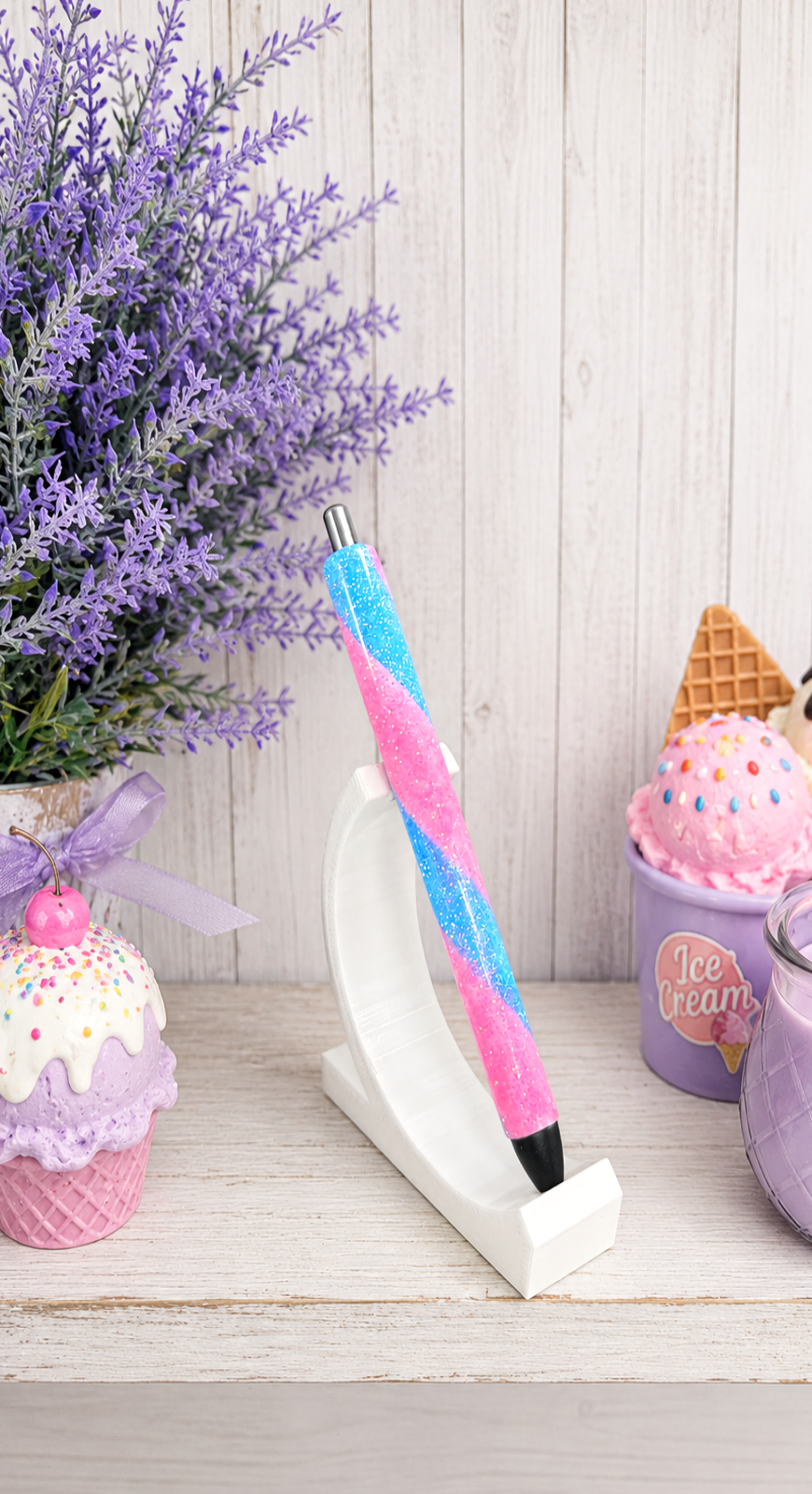 Handmade Pink and Blue Swirl ombre glitter pen with free refill