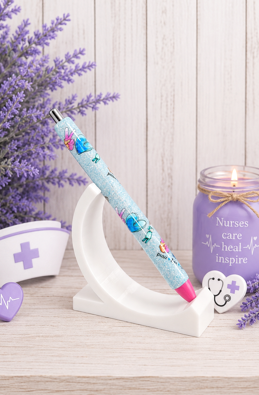 Handmade Peace Love Nursing  glitter pen with free refill