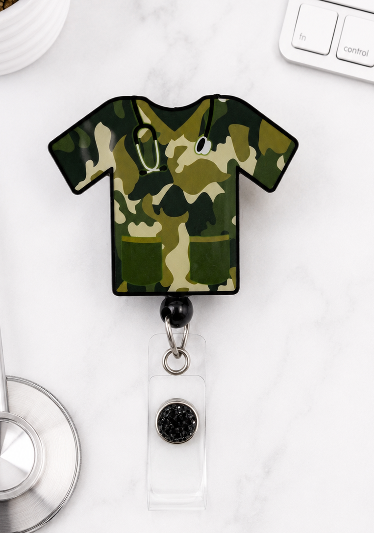 Handmade Green Camouflage  Badge Reel