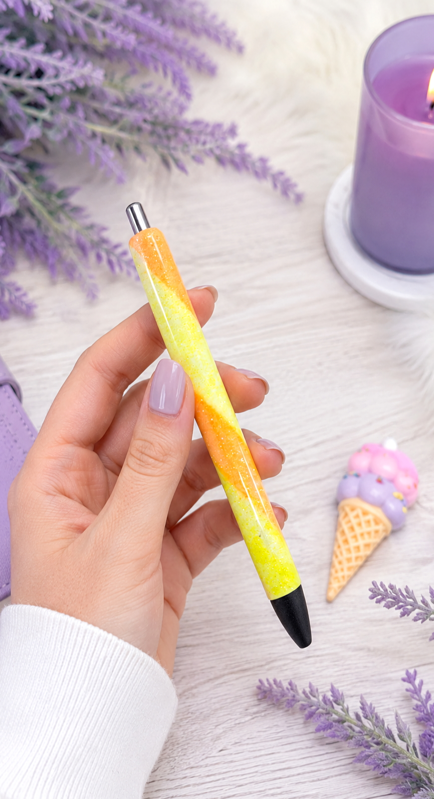 Handmade Yellow and Orange Swirl ombre glitter pen with free refill