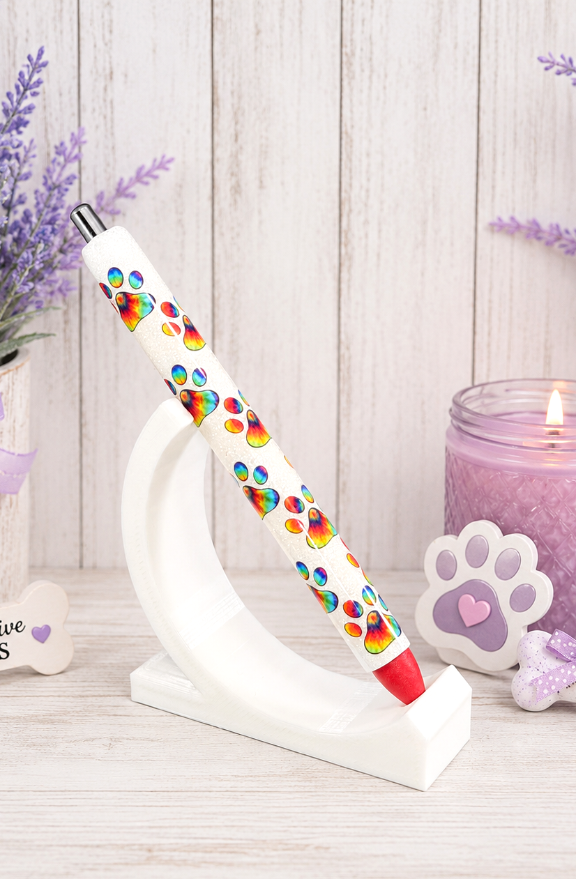 Handmade Tye Dye Dog Paws glitter pen with free refill
