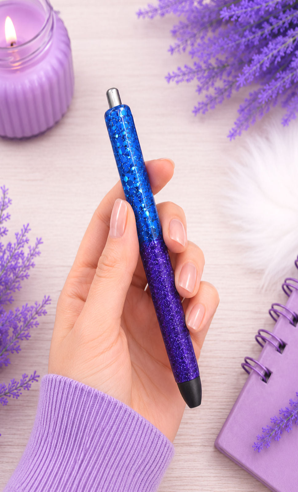 Handmade Blue and Purple ombre glitter pen with free refill