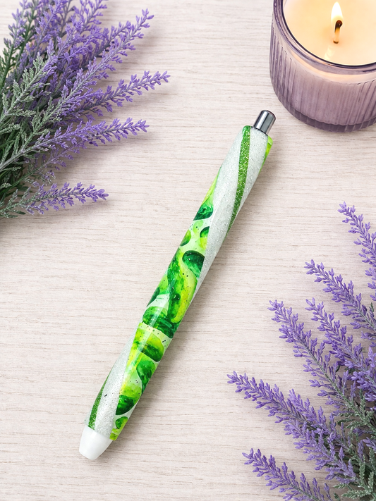 Handmade Pickles on white glitter pen with free refill