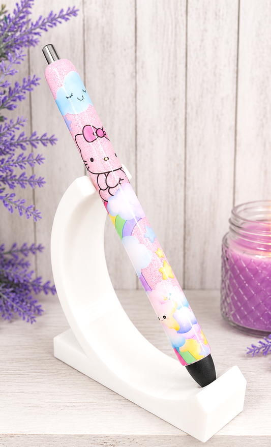 Handmade Hello Kitty Scene on pink glitter pen with free refill