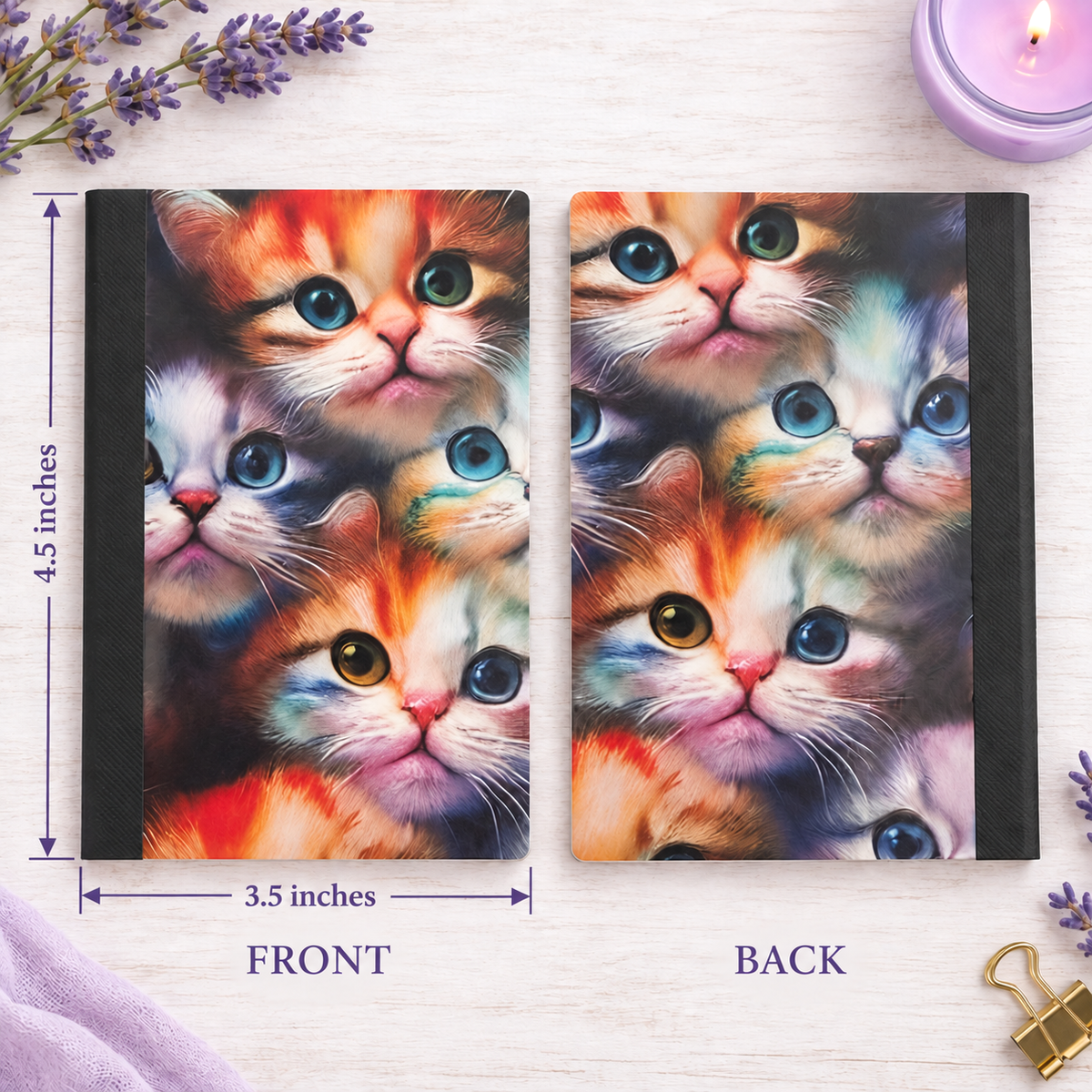 Decorative Vinyl Covered MINIATURE Composition Notebook Cat Faces
