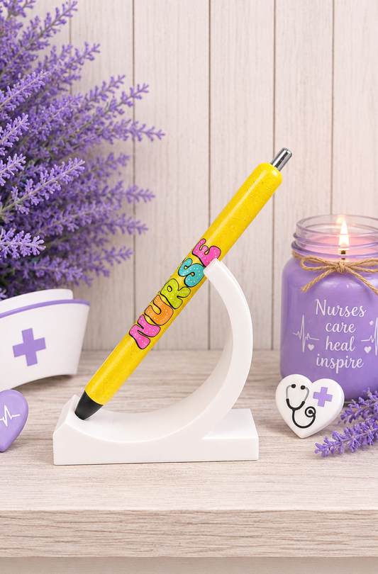 Handmade Nurse on yellow glitter pen with free refill
