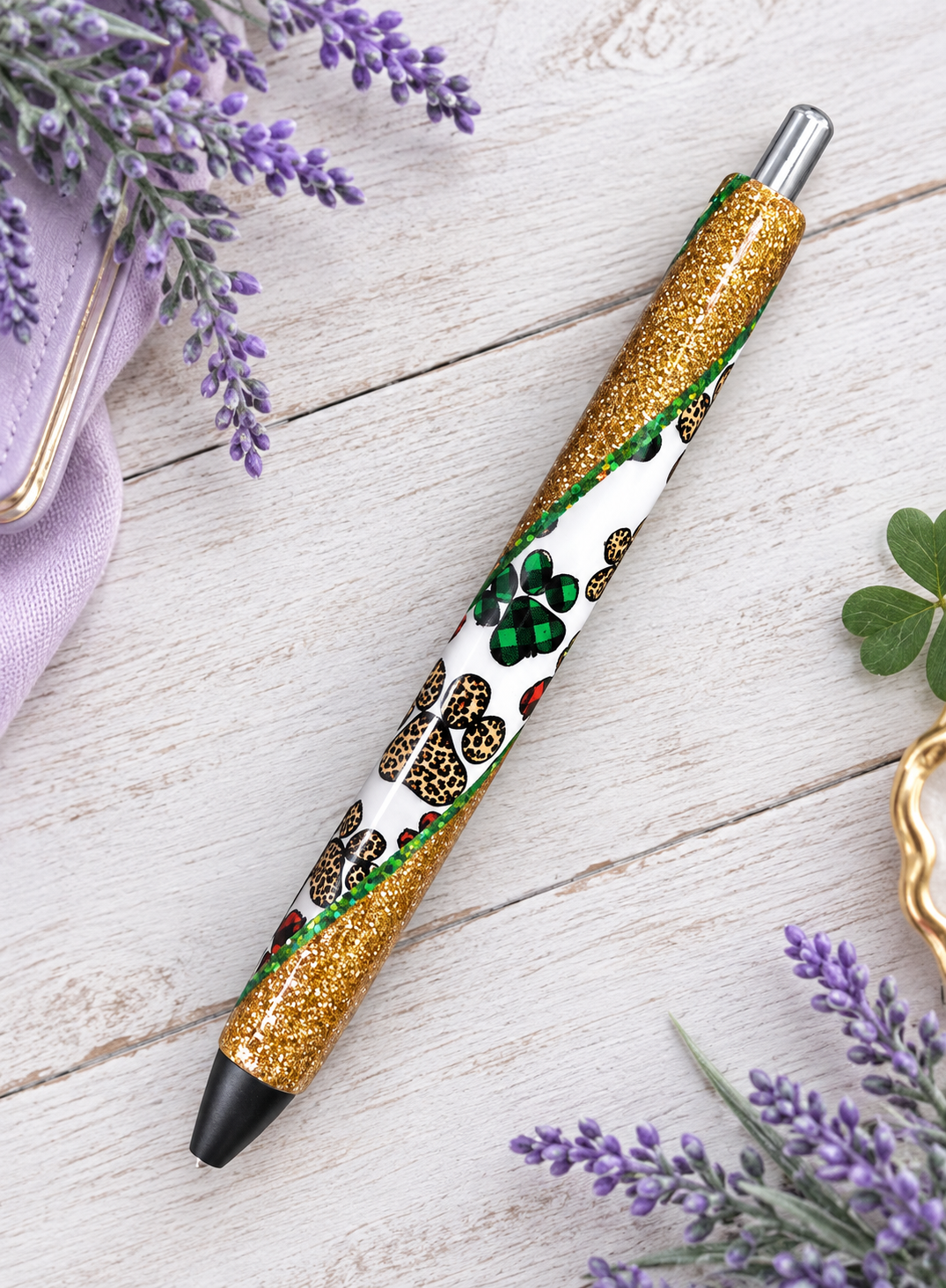 Handmade Christmas Paw Prints on gold glitter pen with free refill