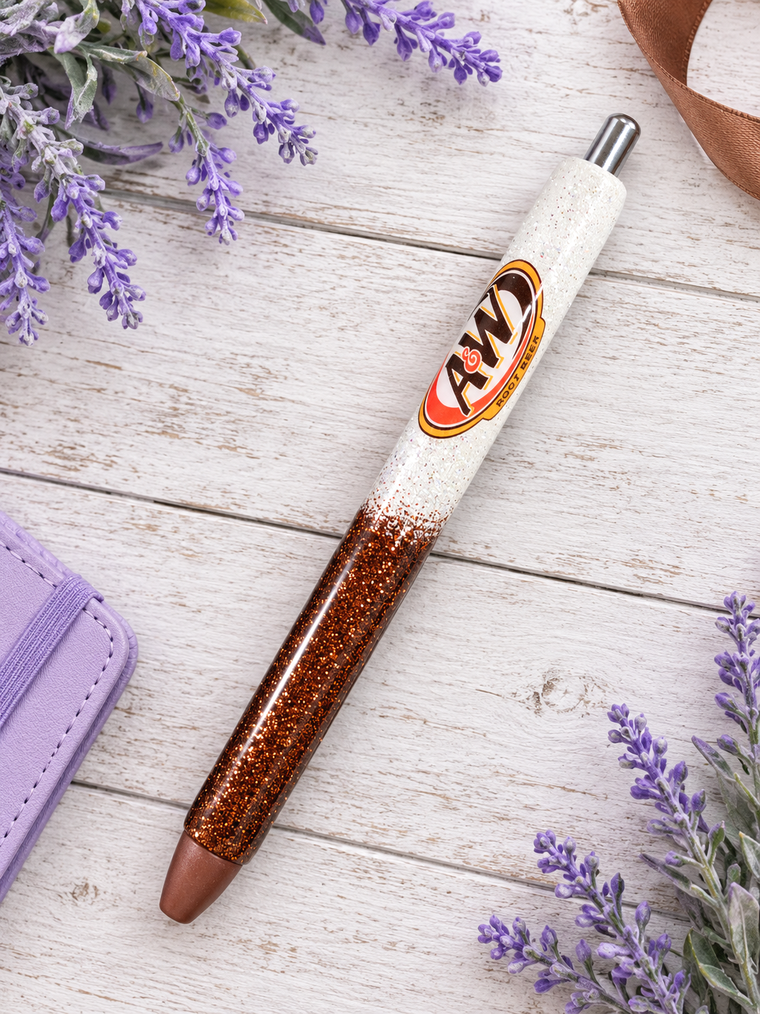 Handmade A & W Root Beer  glitter pen with free refill