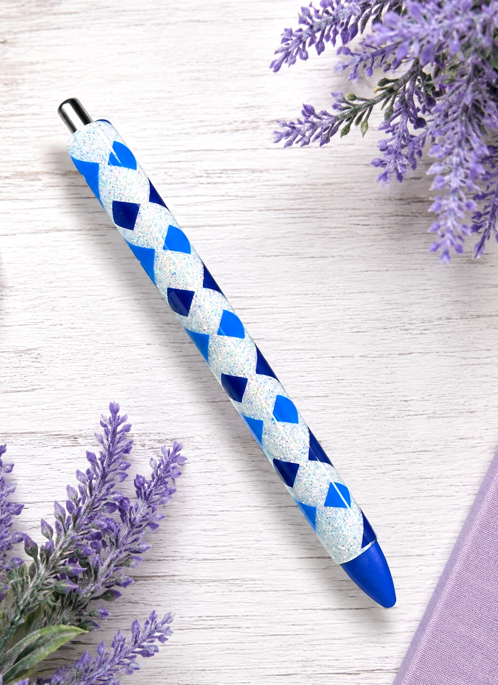 Handmade Blues Zig Zag glitter pen with free refill