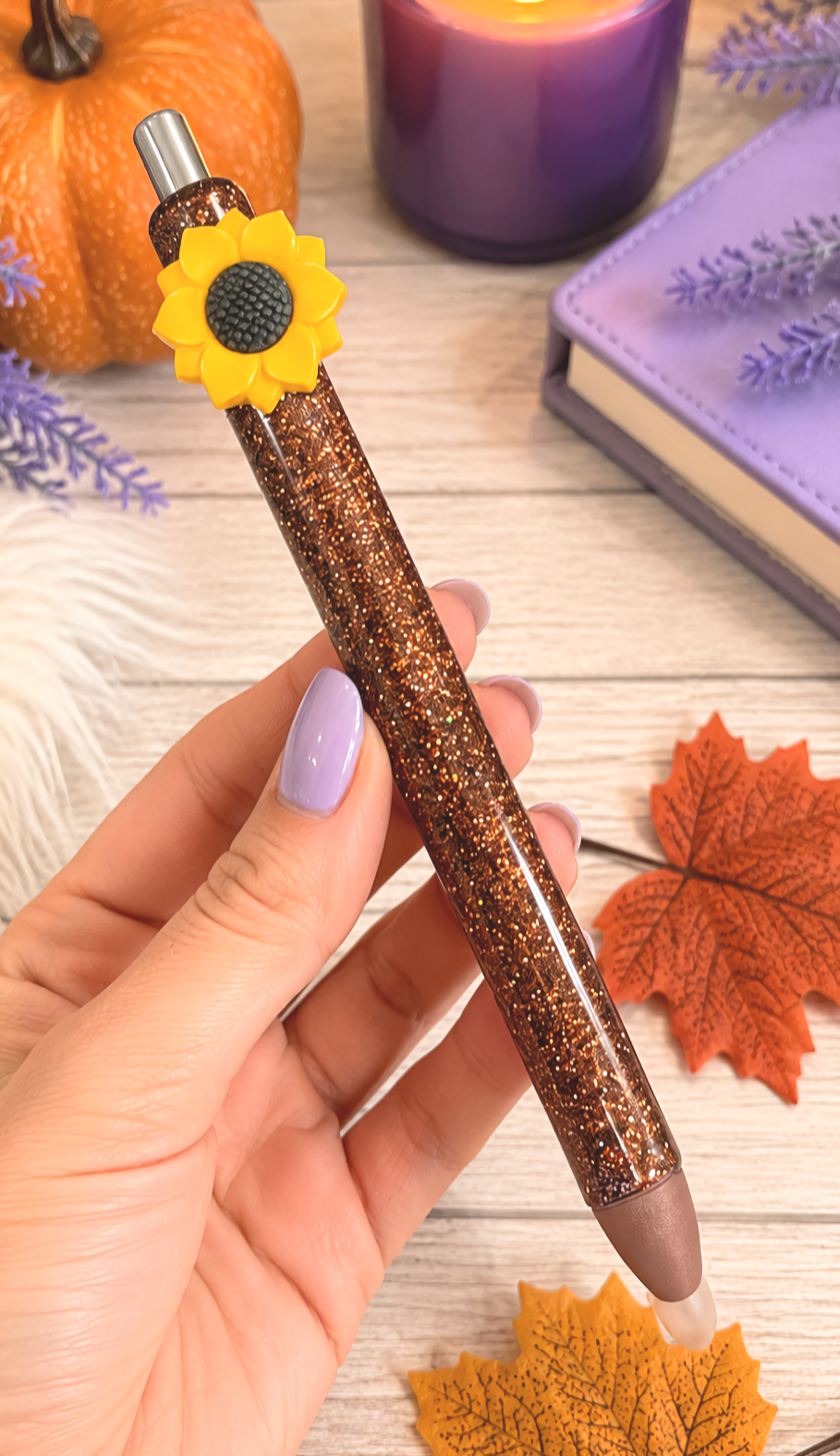 Handmade Sunflower Fall glitter pen with free refill