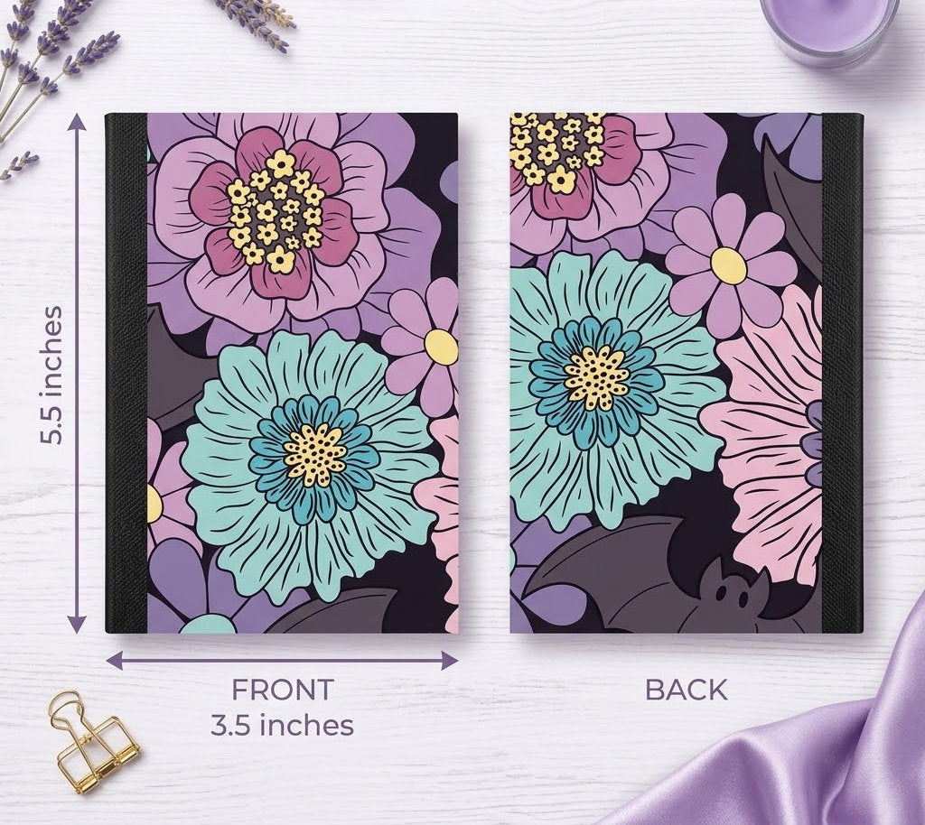 Decorative Vinyl Covered MINIATURE Composition Notebook Lavender and Blue Flowers