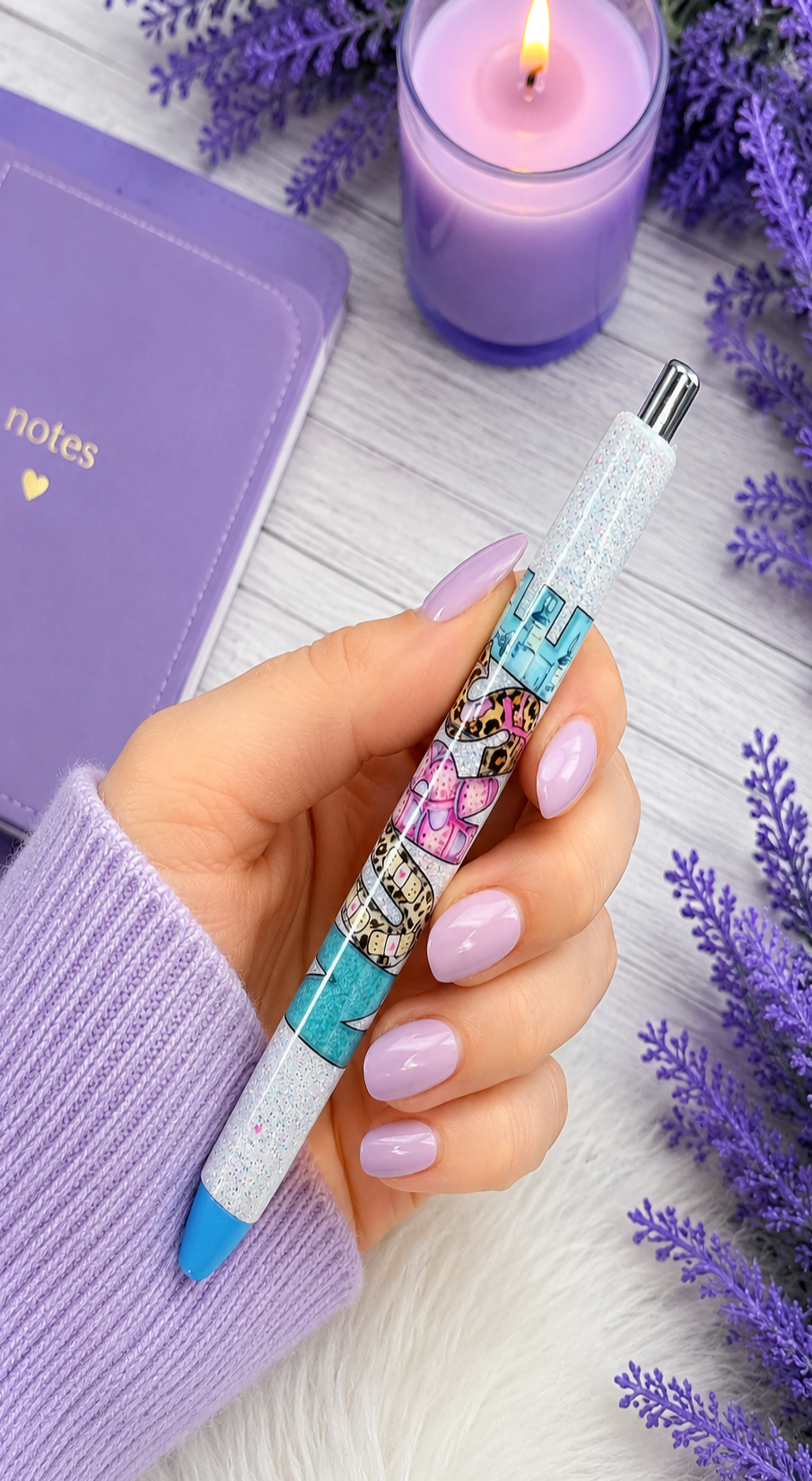 Handmade Nurse on opal white glitter pen with free refill